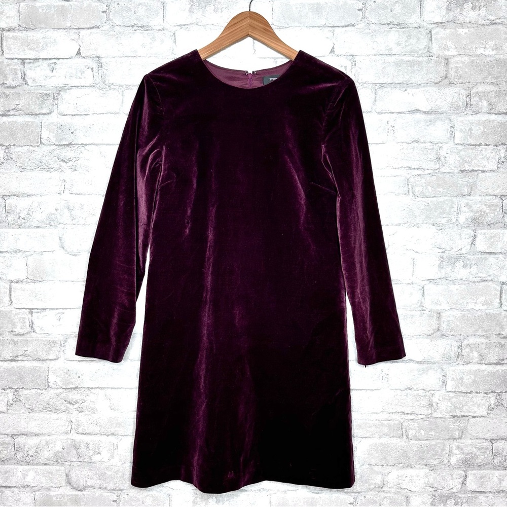 Theory Velvet Shift Dress Size 6 Wynter Purple Wine Plum Stretch Cotton - Picture 3 of 10